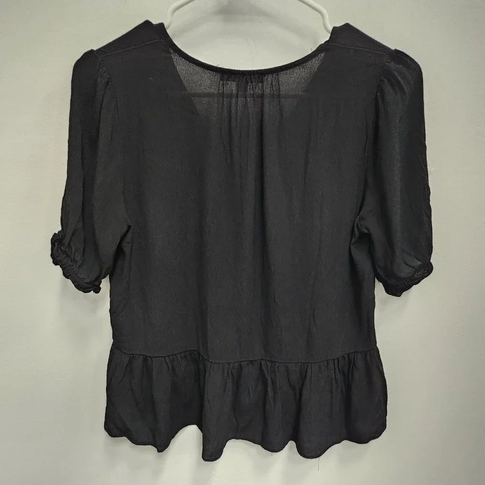 Madewell Womens Courtyard Ruffle Hem Blouse Small Black Button Front Peplum Top - Picture 7 of 9